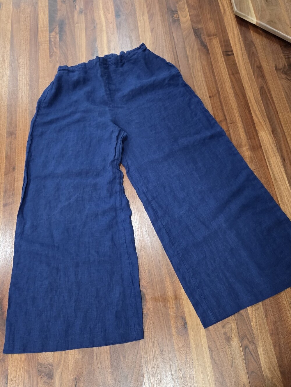 bryn Walker Navy Wide-Leg Linen Pants Made In USA  Elastic Waist - Picture 3 of 10